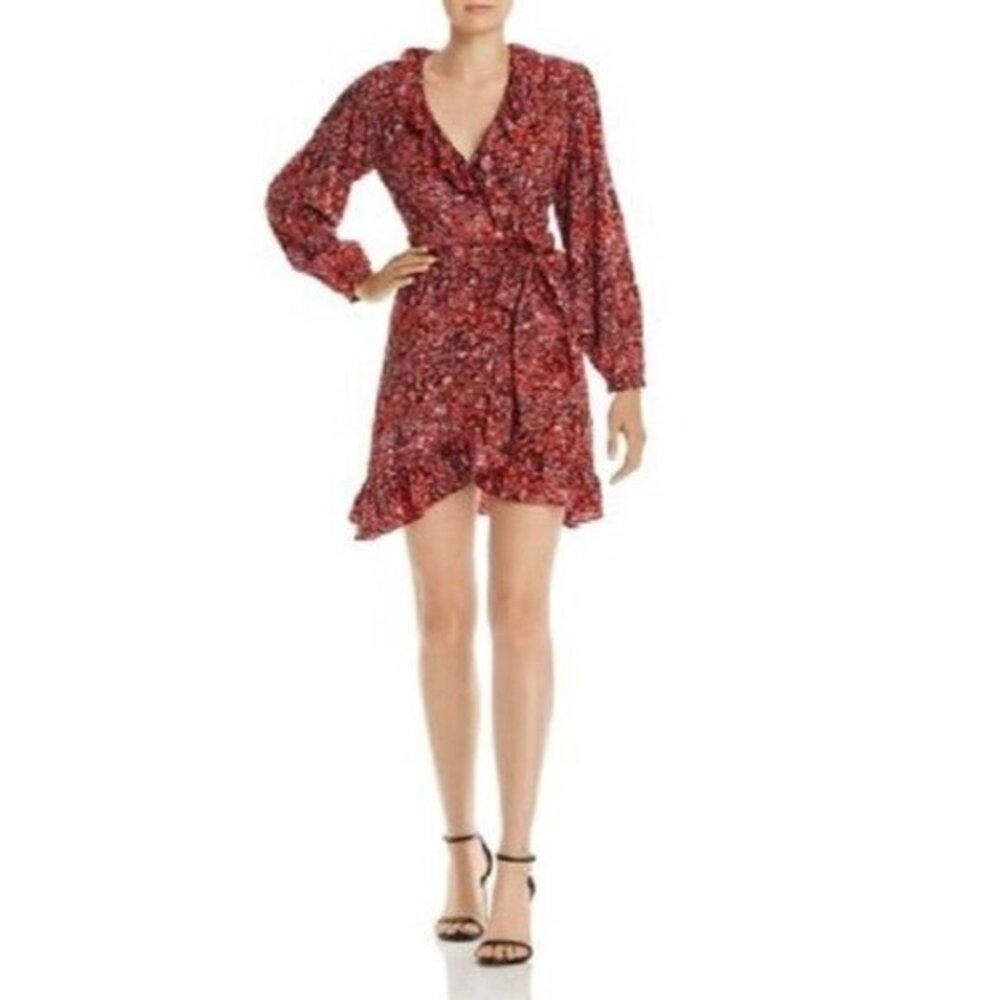 Aqua Red Dress Animal Print Ruffle Wrap Mini Dress SZ XS NWT